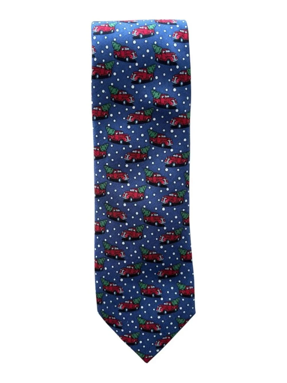 Vineyard Vines Silk Christmas Tie Red Truck Tree Snow Blue Holiday Necktie